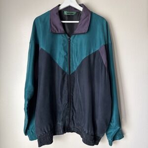 Vintage Embassy Row Silk Windbreaker Colorblock Jacket Mens Size L Colorful Zip